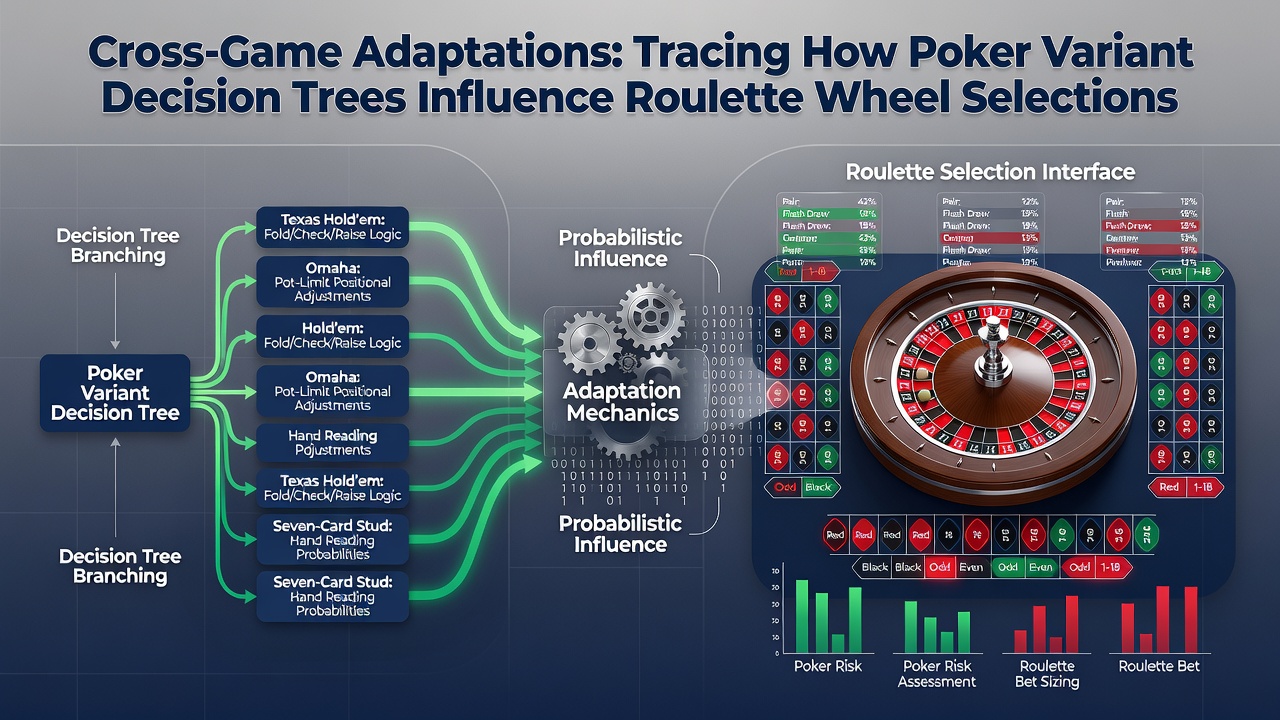 Mobile screen capture of live dealer roulette with overlaid poker-style decision flow indicators